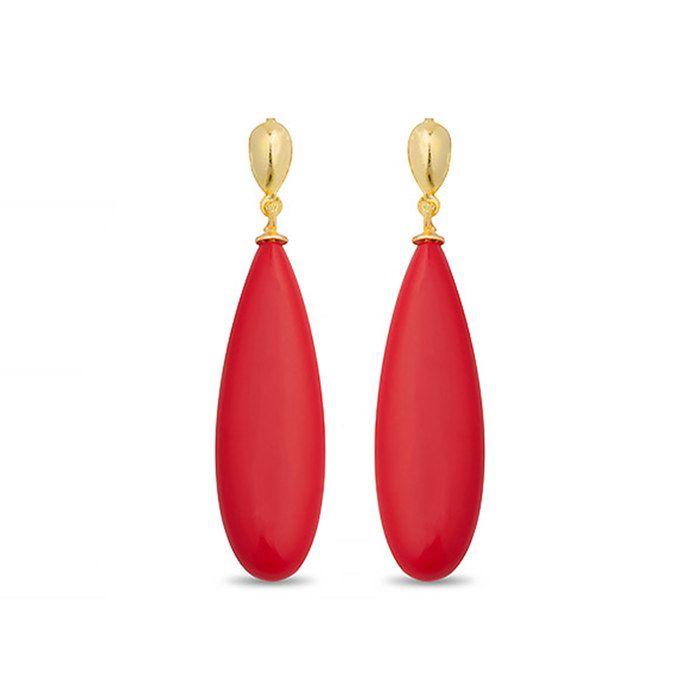 Boucles d'oreilles - LUXENTER - ADAK - Argent 925 - Plaqué or jaune 18 carats - Corail