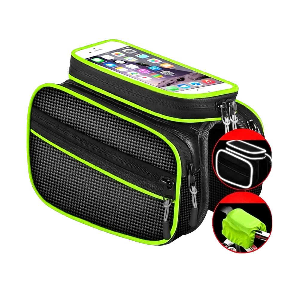 Touchscreen Bike Front Beam Bag with Reflective Stripe Waterproof Phone Storage Baga