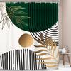 Abstract Leaves Shower Curtain Set Emerald Green Modern Tropical Mid Century Simple Minimalist Chic Polyester Waterproof Cloth