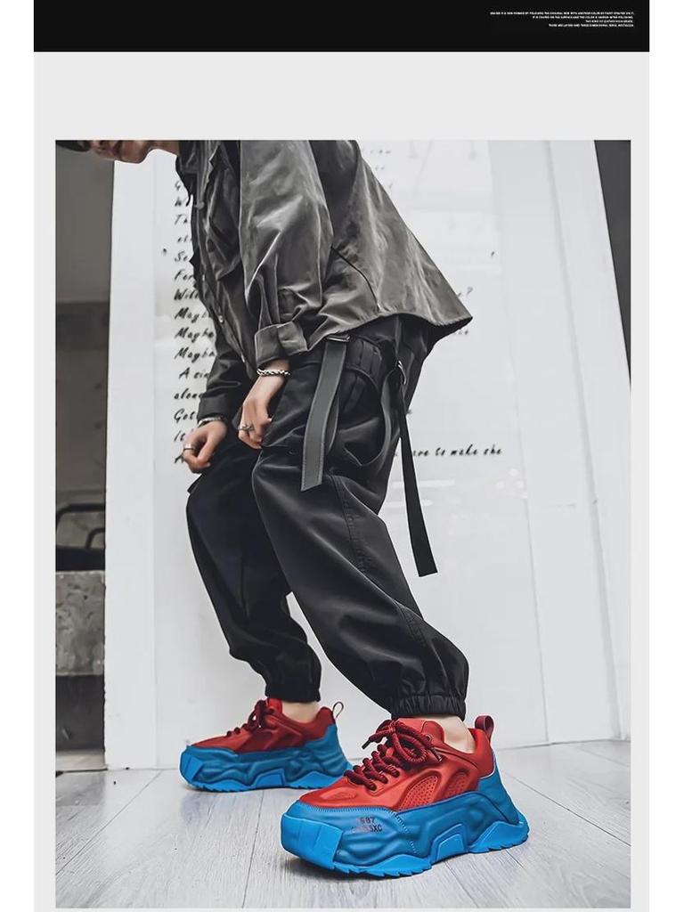 Men's Thick Sole Running Shoes - Breathable, Height-Boosting, Large Size for Autumn/Winter