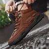 Men Shoes Hand-stitching Leather Men Boots Split Leather Casual Leather Shoes Men Ankle Boots