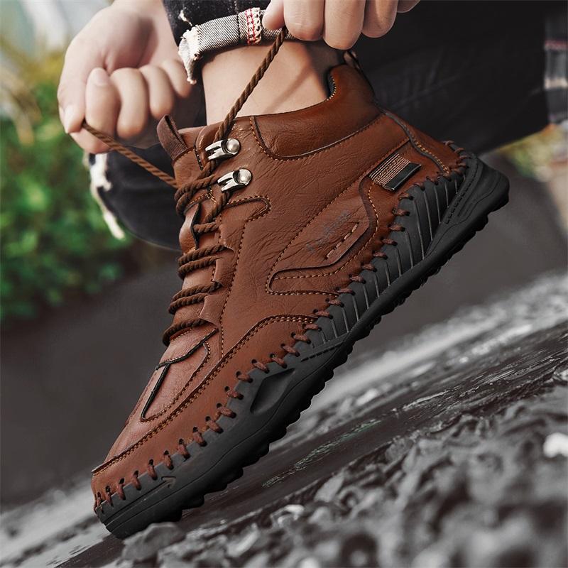 Men Shoes Hand-stitching Leather Men Boots Split Leather Casual Leather Shoes Men Ankle Boots