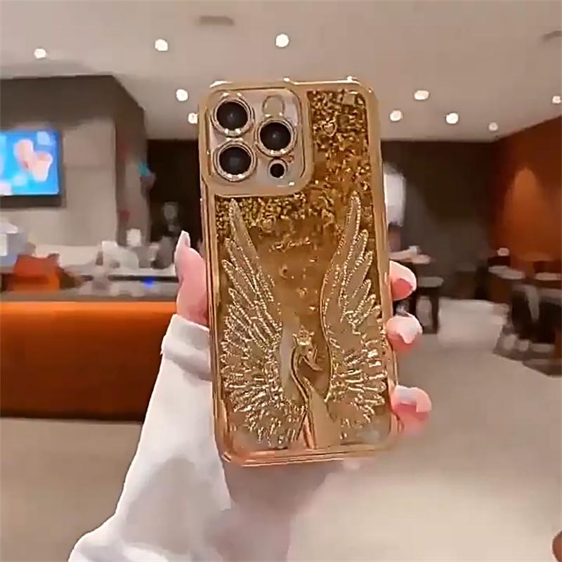 Роскошный чехол для телефона с блестками Quicksand Cartoon Swan для iPhone 15 11 12 13 14 16 Pro Max Plus, защитный чехол для камеры