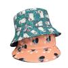 Cartoon Dog Print Reversible Bucket Hat For Women Men Panama Fisherman Caps Summer Animal Fishing Buckets Sun Hat