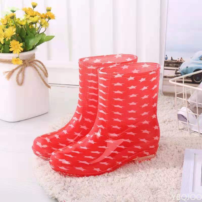 Print Rain Boots Women Waterproof Work Shoes for Girls Non Slip Anti Skip PVC Water Shoes Rainboots Mid-Calf Botas
