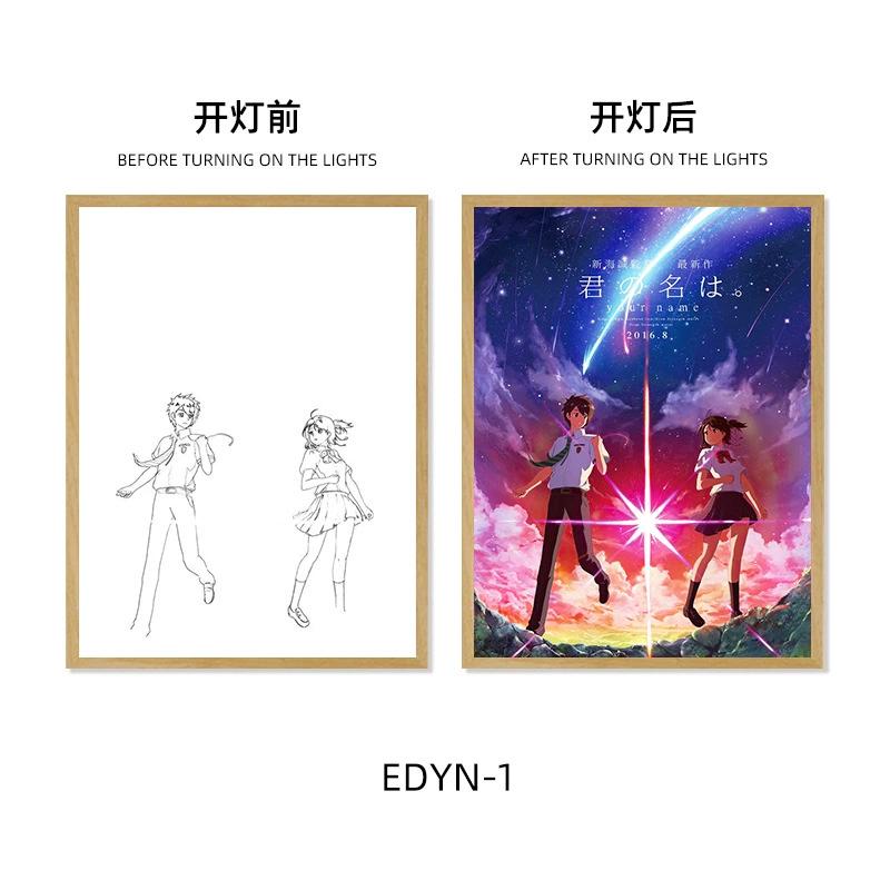 Your Name Led Light Painting Cartoon Frame Night Lamp Anime Glow Wall Art Night Light Room Decoration Poster Draw Light Gifts
