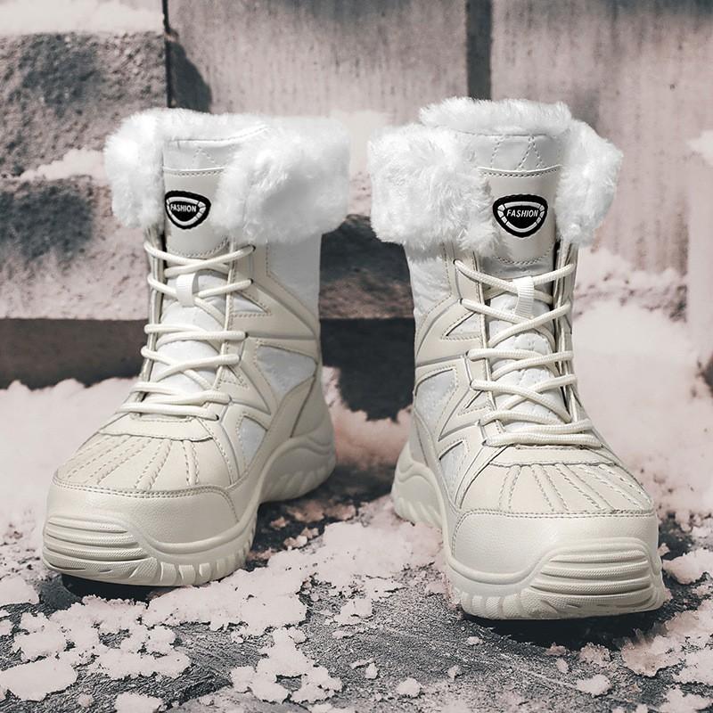 Womens Winter Warm Thick Sole Snow Boots Mid-Calf PU Cotton Lined Waterproof Slip-Resistant Comfortable Walking Shoes