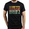 Смешные футболки для мужчин 'Ешь, спи, бачата, повторяй' Летние хлопковые Харадзюку с коротким рукавом Уличная одежда Черная футболка для танцев сальса