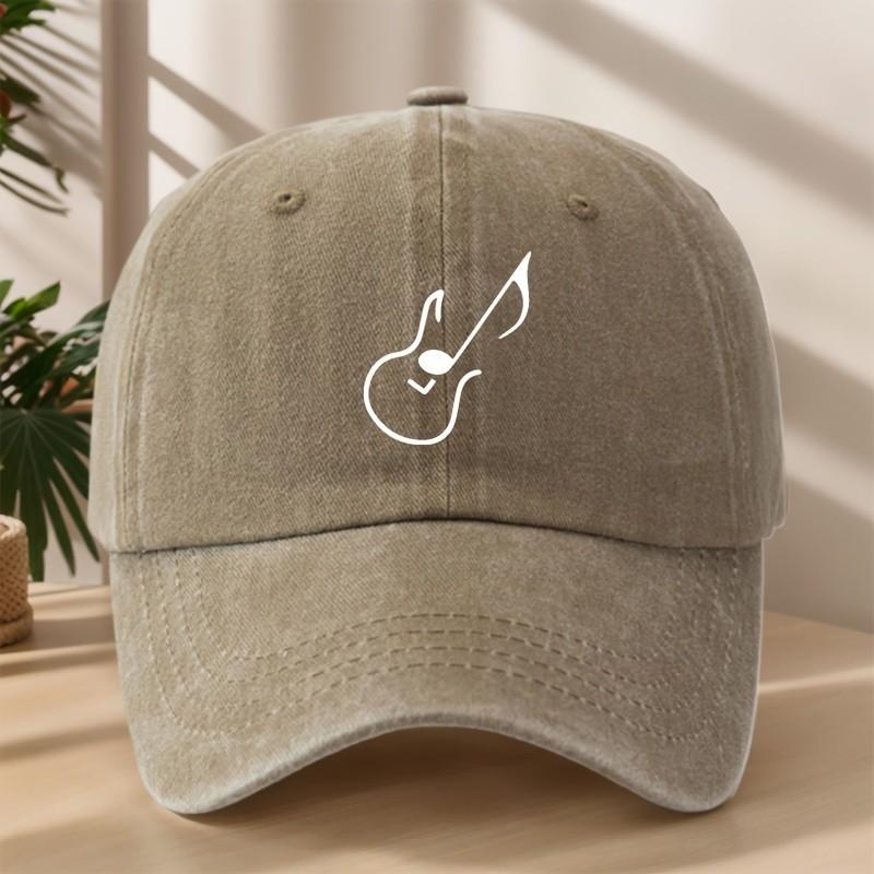 Guitar Music Note Baseball Cap Washed Cotton Adjustable Street Style Casual Sun Visor