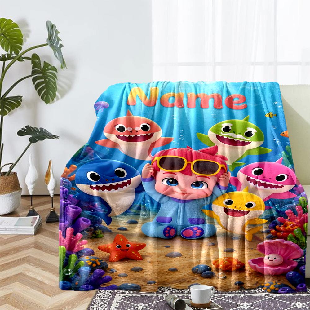 Custom Name Shark Theme Printed Blanket - Perfect for Couch, Bed, Travel & Outdoor Use | Machine Washable, Cozy & Durable.