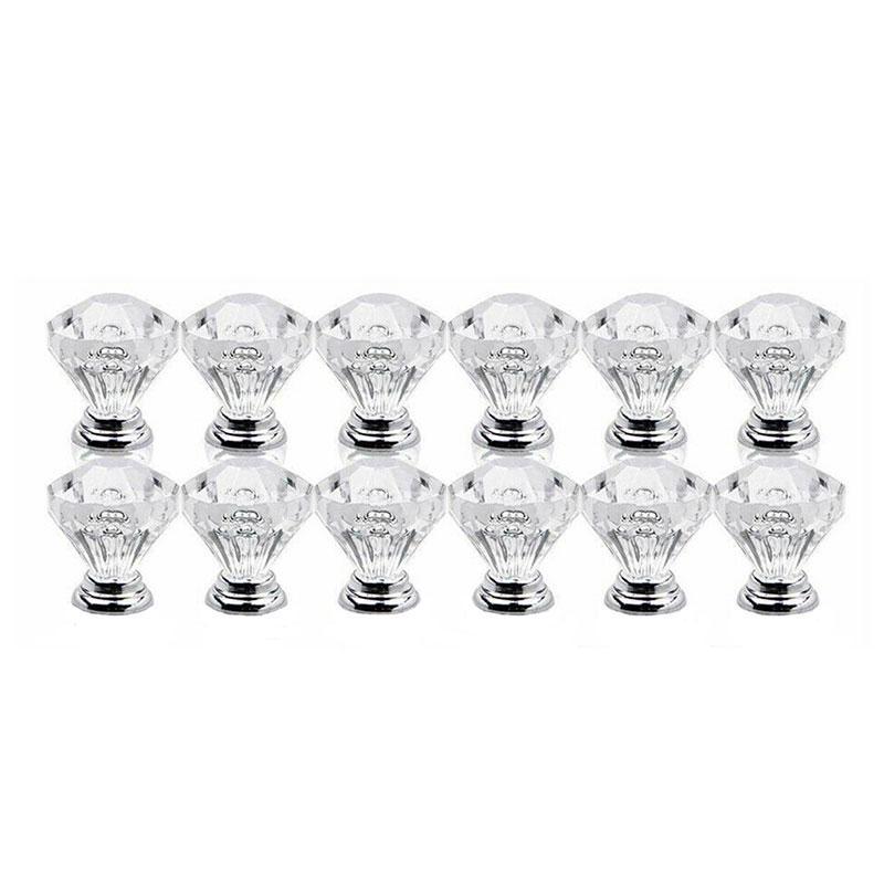 12 шт., хрустальная стеклянная дверная ручка, алмазная ручка для ящика, шкафа, мебельная ручка, набор с крепежными винтами