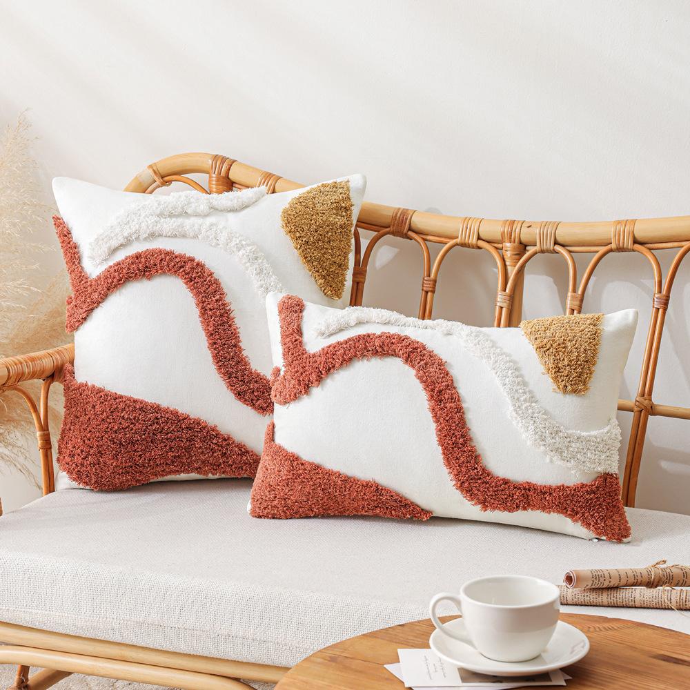Наволочка с кисточками Ins, кофейного цвета, чехол для подушки, геометрический узор, для гостиной, дивана, кровати, поясничная подушка, подушка для спины