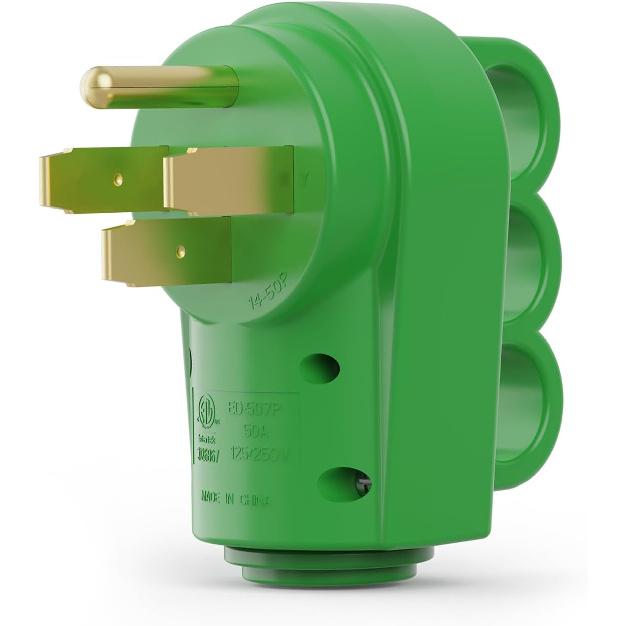 RVGUARD 50 Amp RV Replacement Plug, NEMA 14-50P, 50 Amp 125/250 Volt Replacement Plug With Disconnect Handle, Green