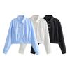 Spring 2024 Women's European & American Style Loose Turn-Down Collar Shirt: Elastic Waist, 3 Colors Available