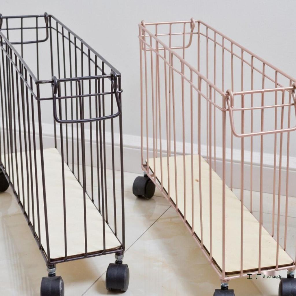 Nordic Style Iron Storage Basket with Wheels for Books, Snacks, Magazines, Yoga Mats & Sports Equipment