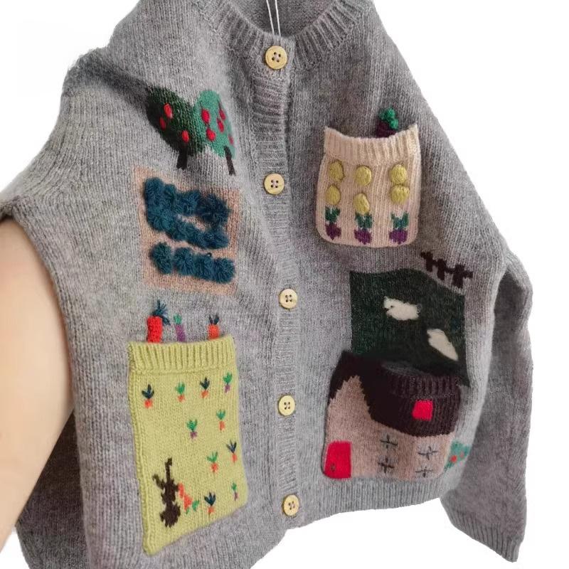 Kids' Tie-Dye Wool Cardigan - Unisex Gradient Colors for Spring & Fall 2023