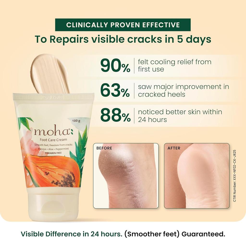 Moha Foot Cream for Dry Cracked Feet 100gm Pack of 1 | Deep Nourishment, Cooling & Vegan Heel Repair Cream