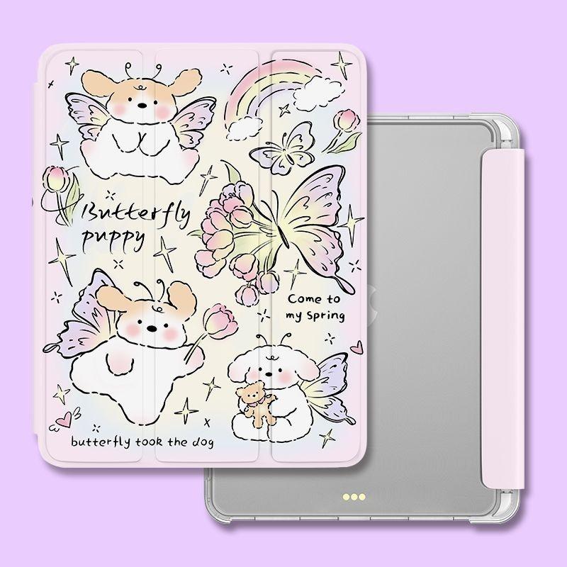 Для iPad Air6 чехол Cute Butterfly Puppy Pattern iPad тройной чехол для iPad Air4 Air5 2022 gen10 10,9 Pro11 Pro13 2024 с подставкой для карандашей