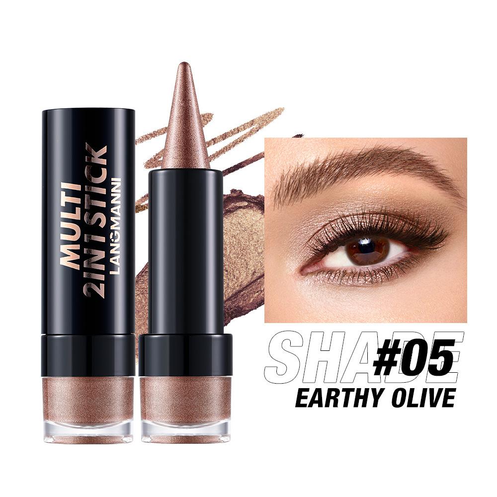 2 в 1 Пуля Перламутровые Тени для век Карандаш-заостренная подводка для глаз Карамельно-коричневый Черный Тени для век Макияж Шелковистые Гладкие Водостойкие Стойкие Тени для век