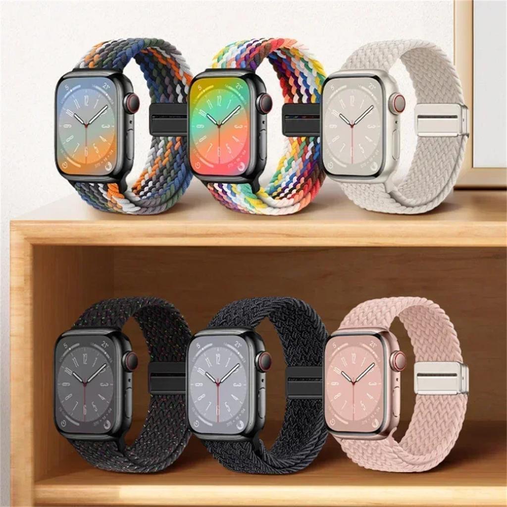 Magnetic Nylon Strap Adjustable Buckle for Apple Watch Strap Ultra2 49mm 45mm 44mm 41mm 40mm 38mm Band for Apple Watch Band iWatch 9 8 7 6 5 4 3 2 SE