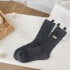 Embroidered Bow Socks Medium Socks Simple Trendy Double Needle Girls Growth Socks Student Vertical Strip Pile Socks Girl