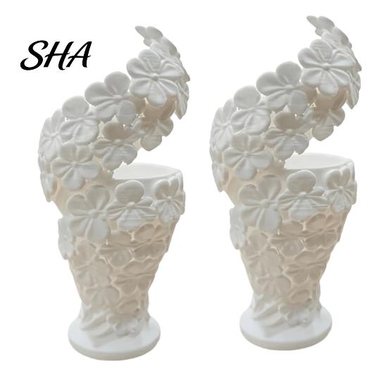 Floral Home Decor Sculpture 2Pcs Vase, Modern Artistic Flower Holder with Matte Finish, Miniature Decorative Vase for Living Room Entryway Desk,