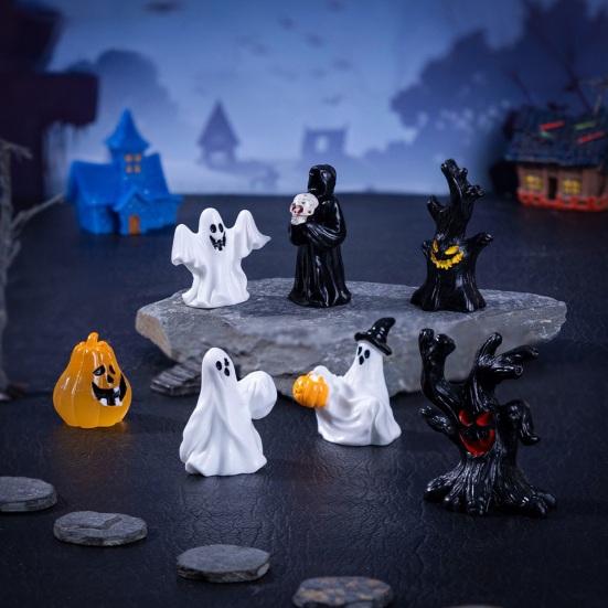 jijijing 3Pcs Halloween Mini Resin Figurines, Miniature Pumpkin Ghost Grim Reaper Castle Statue for Spooky Fairy Garden, Haunted House, Micro