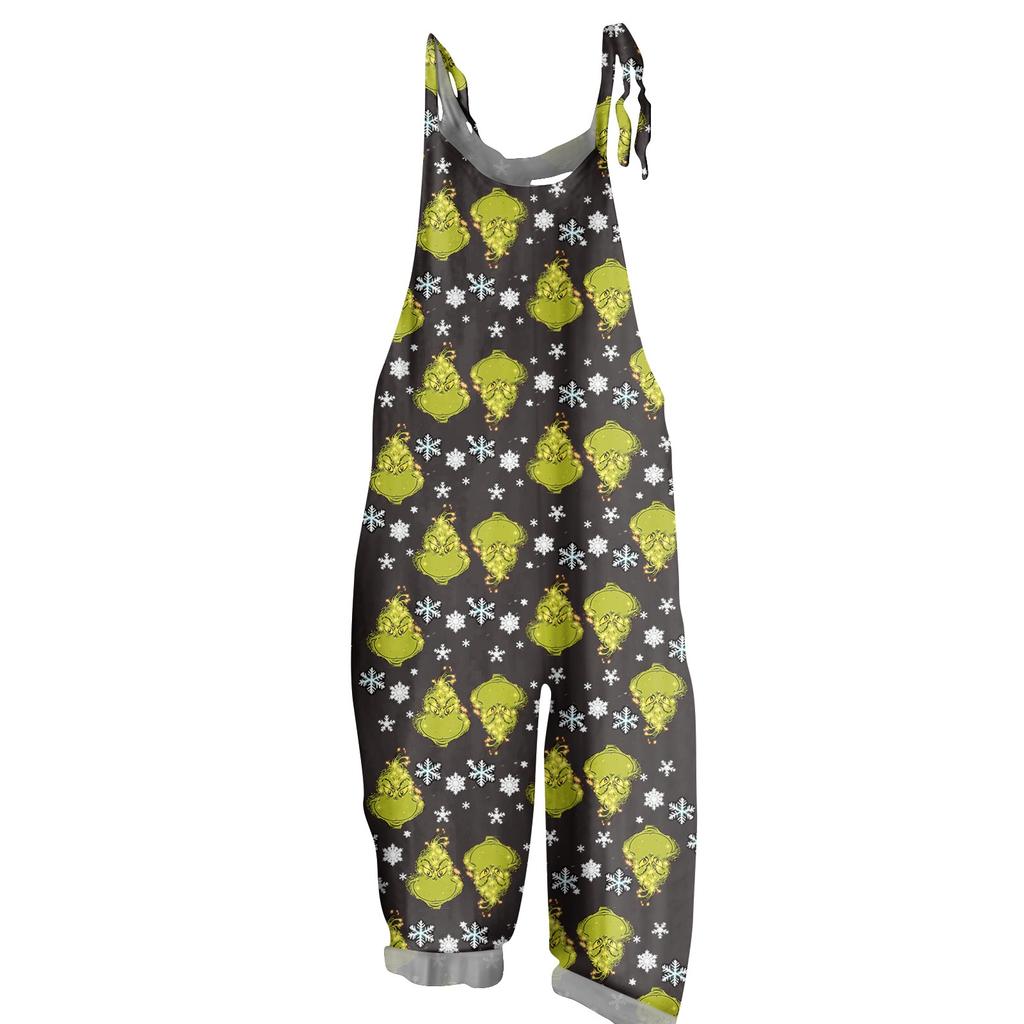 Женский повседневный свободный комбинезон с рождественским принтом, комбинезон с широкими штанинами, без рукавов, с карманами