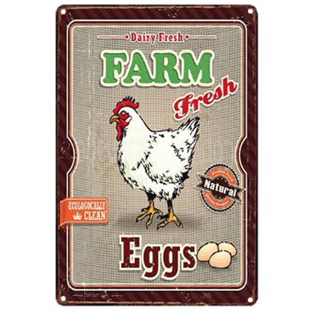 Mfoever Farm Fresh Eggs Metal Tinplate Sign Poster Chicken Egg Shabby Chic Tin Signs Metal Plate xcm