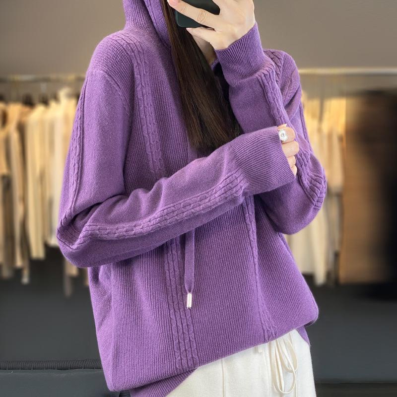 INDFS Женская мода повседневная осень-зима однотонный принт длинный рукав с капюшоном свитера