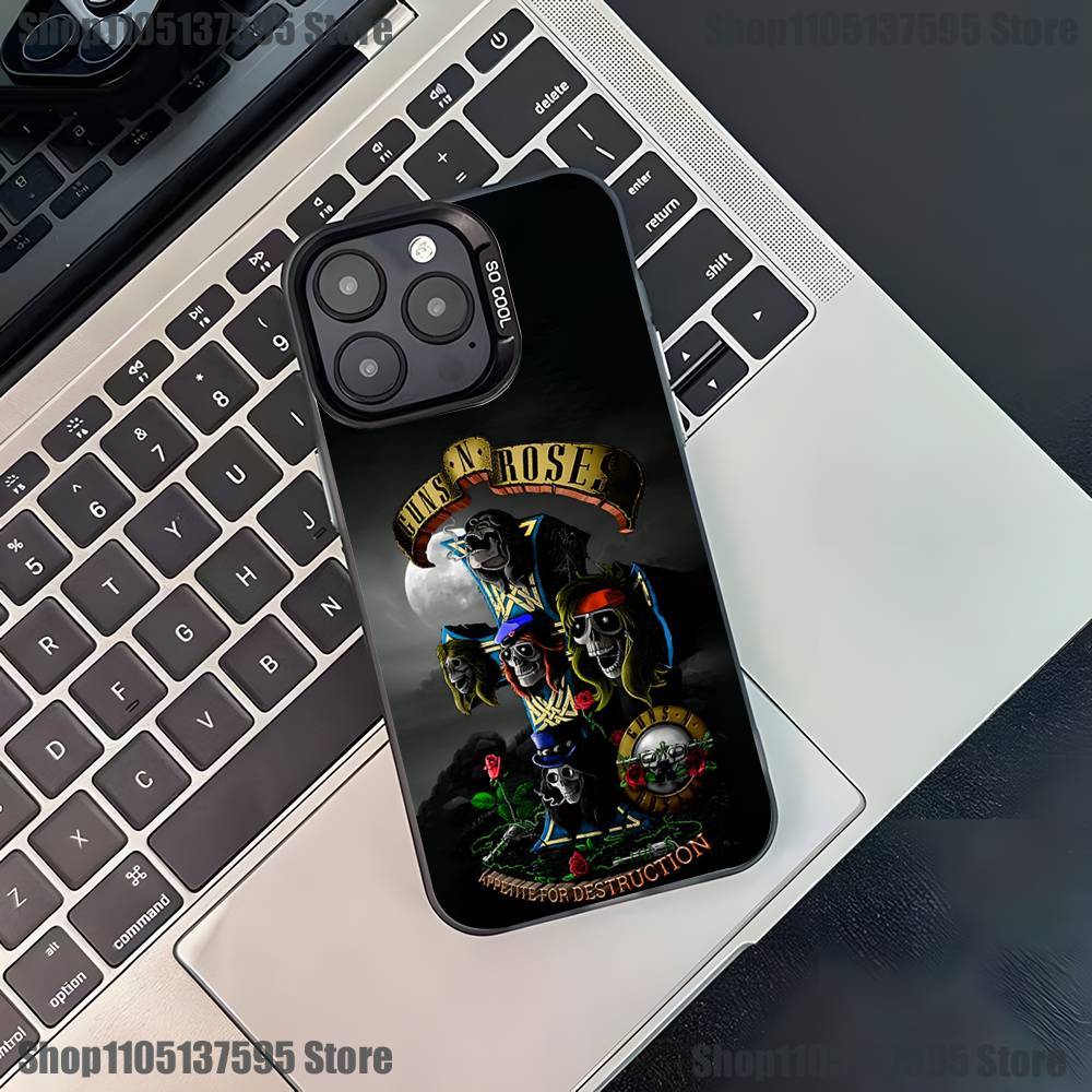 Чехол для телефона G-Guns N Roses Для iPhone 17,16,15,14,13,12,11,Pro,XS,Max,Plus,Mini,SE Черный Конфетный Матовый Ударопрочный Чехол
