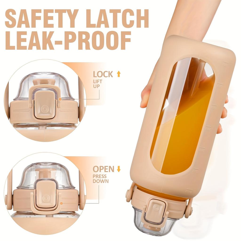 64oz Glass Water Bottles With Straw And Lid Half Gallon Water Bottle With Time Marker Leakproof Glass Water Bottles With Silicone Sleeve