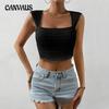 Women's New Solid Color Square Neck Tight Crop Short Vest Top