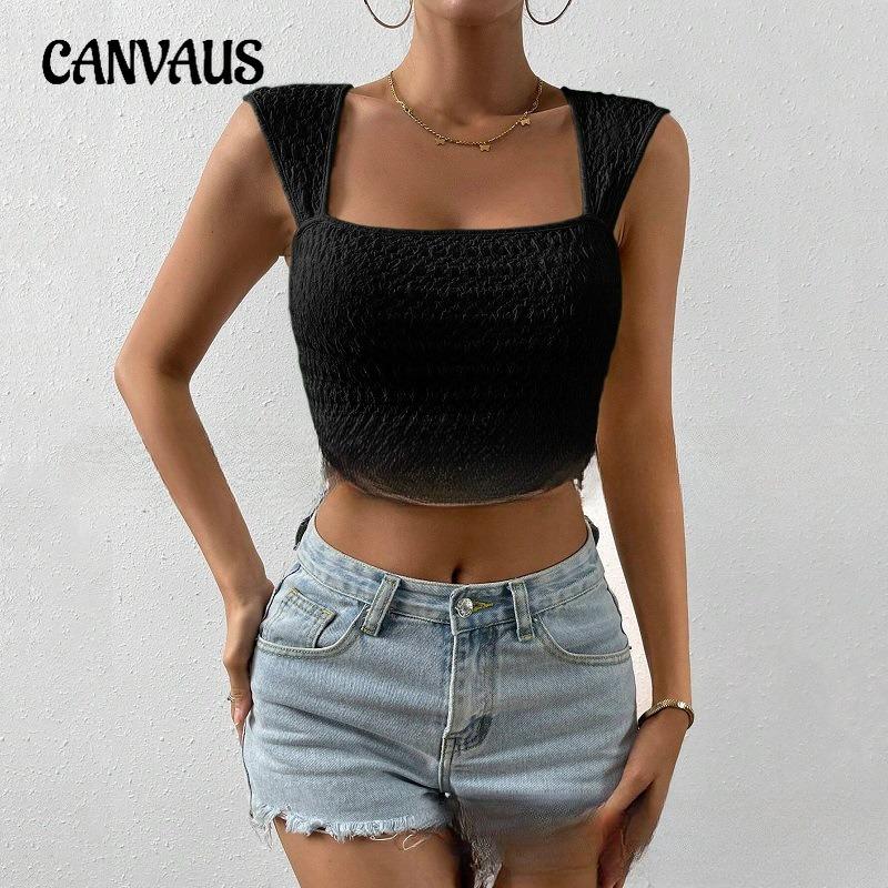 Women's New Solid Color Square Neck Tight Crop Short Vest Top