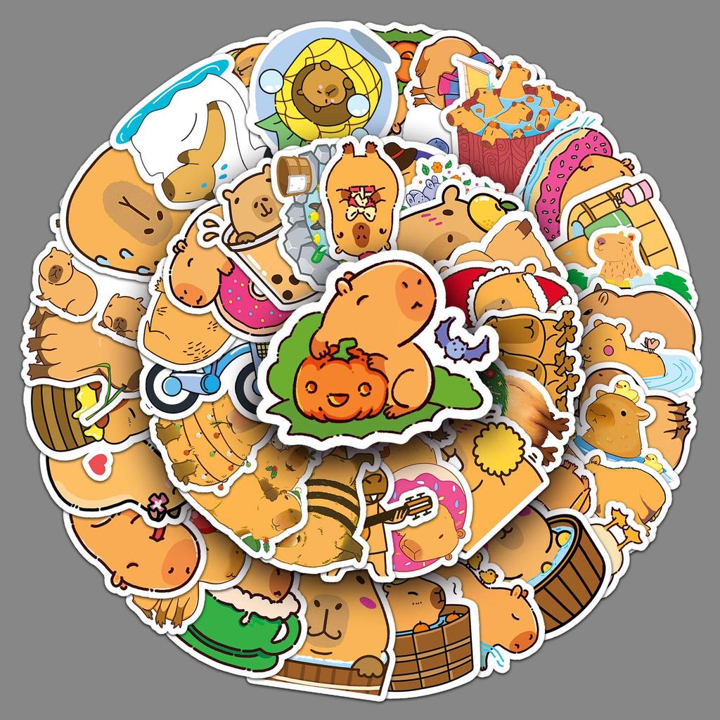 50 Capybara Doodle Cartoon Animal Waterproof Stickers for DIY Suitcases or Hand Accounts