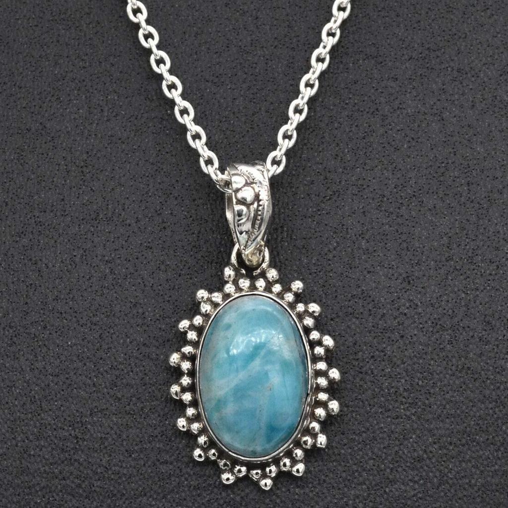 Ожерелье из натурального ларимара, ожерелье из стерлингового серебра 925 пробы, длинное серебряное ожерелье с длинной цепочкой для женщин и девочек