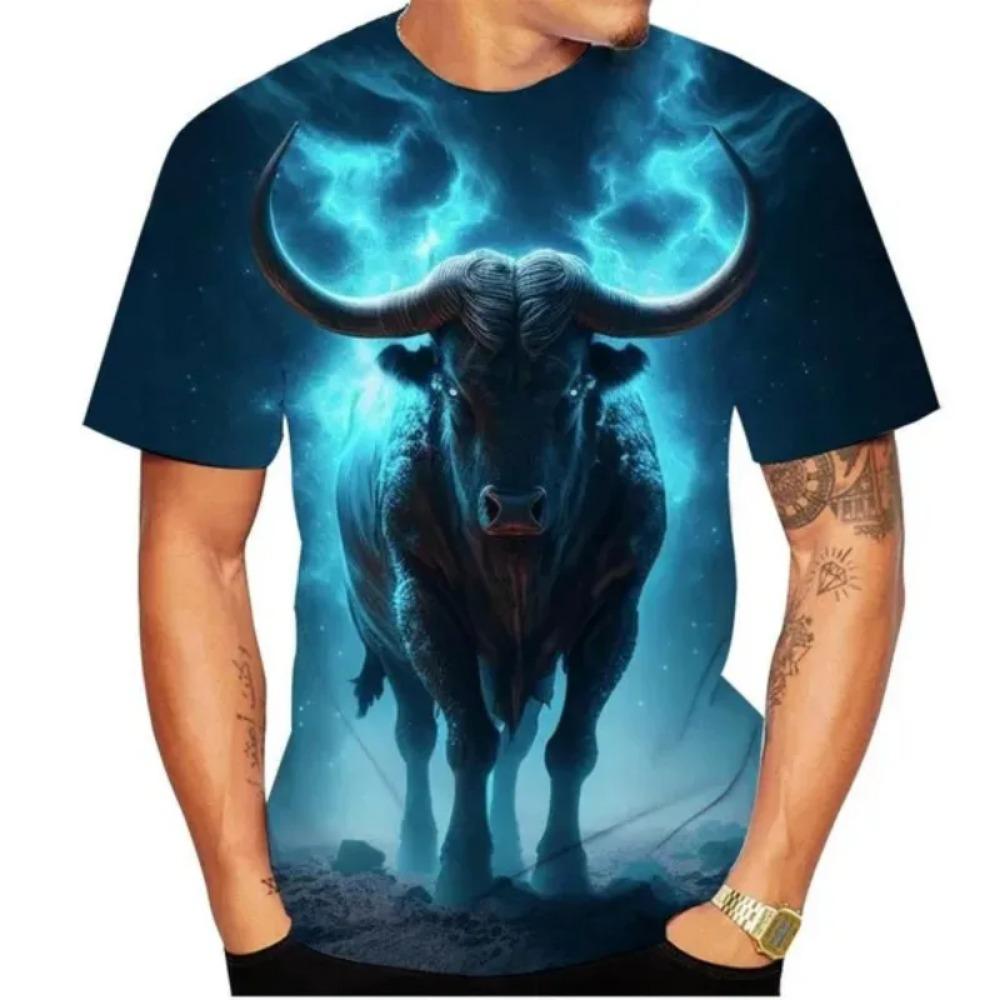 Футболки с принтом Summer Bull 3D Streetwear Мужская мода Повседневная футболка большого размера с круглым вырезом и короткими рукавами Футболки Топы Одежда