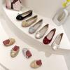 Fashion Ladies Single Shoes Bowtie Flats Patent Leather Loafers Women Round Toe Roll-Up Shoes Woman Bridesmaid Flats Zapatillas Mujer
