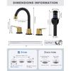 2 Handle 3 Holes Widespread Bathroom Faucet, Bathroom Sink Faucet with Copper Pop Up Drain, Black & Gold Lavatory Faucet Swivel Spout with Drain