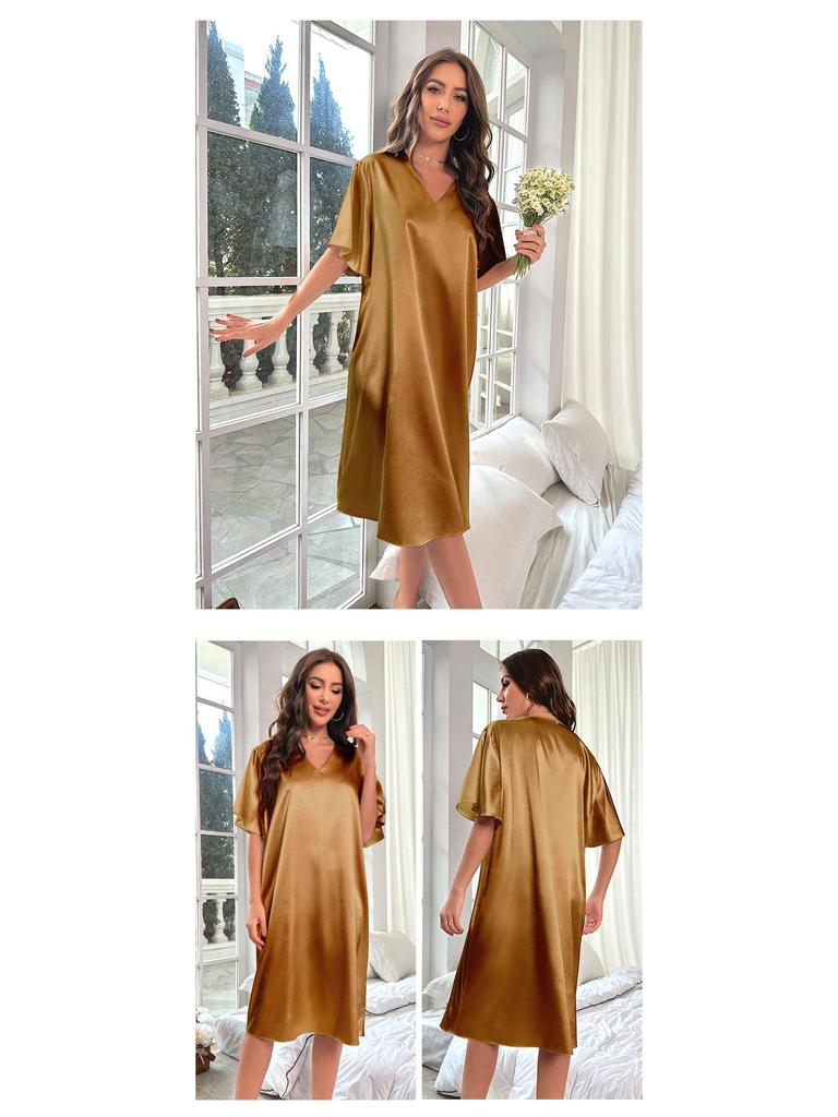 Женская ночная сорочка большого размера из ледяного шелка - Летняя прохладная, тонкая домашняя одежда