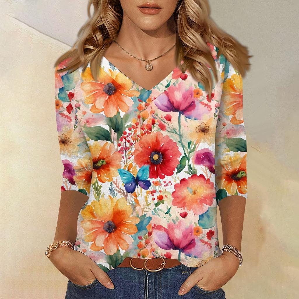 Рубашки с рукавом 3/4 для женщин, милые футболки с графическим принтом, блузки, повседневные базовые топы больших размеров, пуловеры