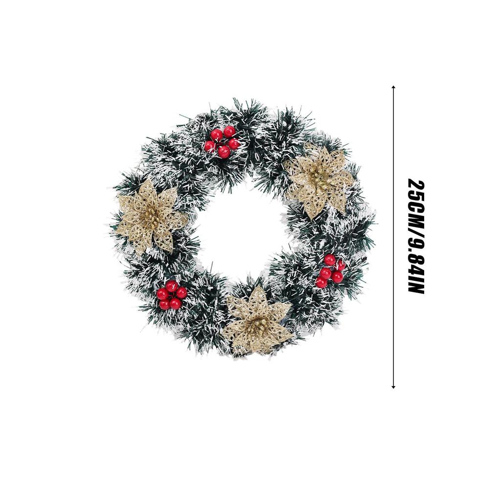 Artificial Flowers Red Berries Garland Christmas Wreath Plastic Front Door Hanging Xmas Party Decor for Home Wall Porch 25CM