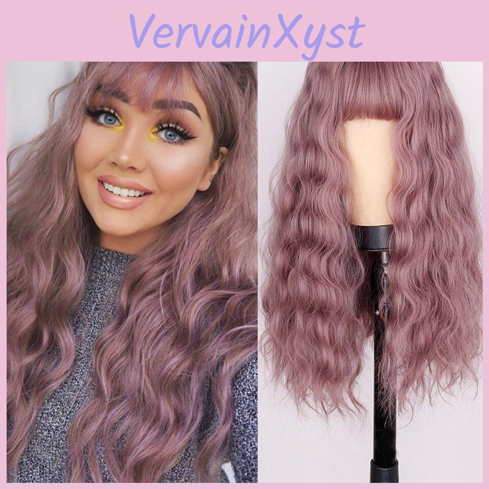 Wave Deep Lisi Purple Hair Wig With Bangs Synthetic Hair Wigs With Bang Wig For Women Wig Violet Color Heat Resistant Wigs 24cosplay