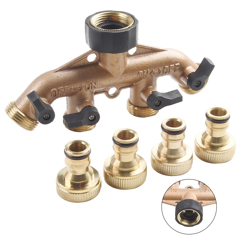 1set Splitter Connector 3/4 Inch 4-way For Garden Hoses