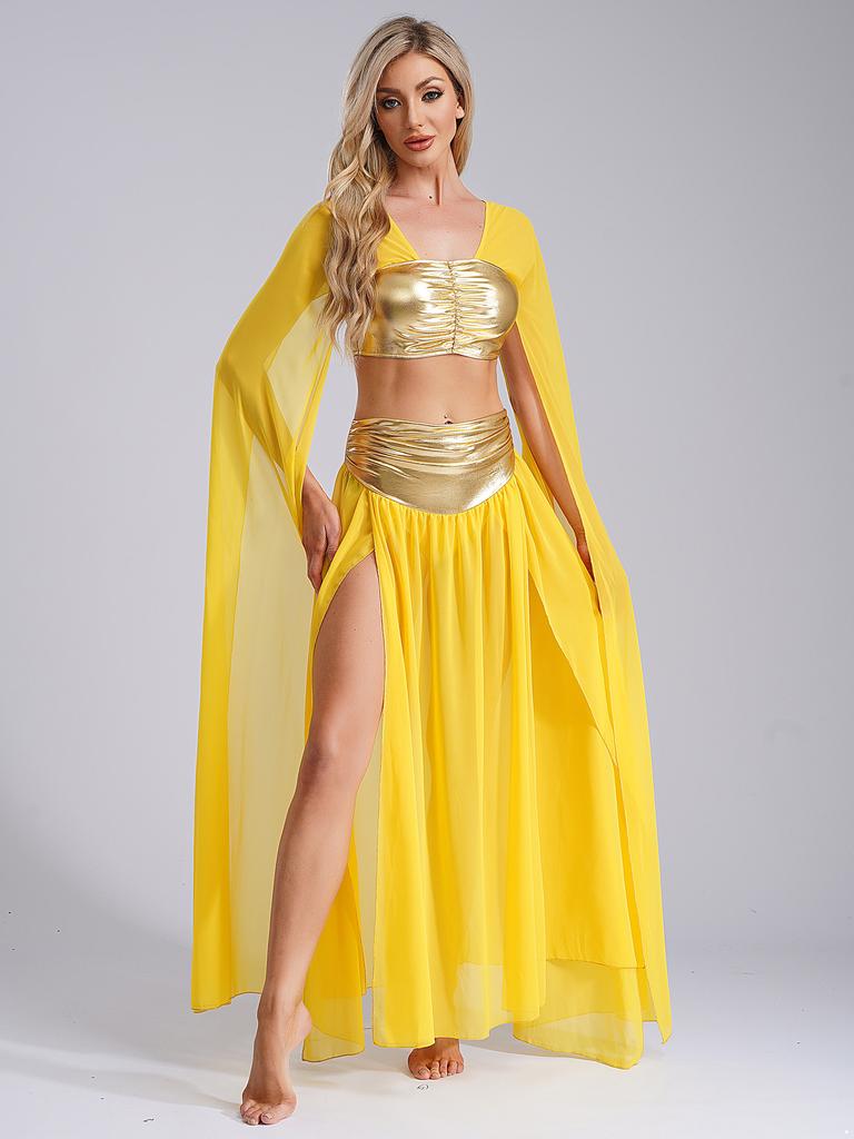 Женский египетский костюм из двух частей, костюм королевы принцессы на Хэллоуин, карнавальные костюмы, шифоновые наряды для танцевальных представлений