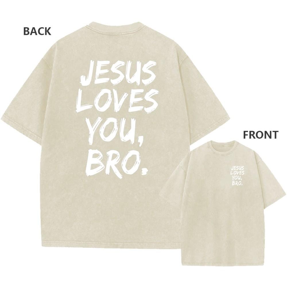 Mens Vintage Oversized Washed TShirt Cotton Jesus Loves You Faith Casual Tee