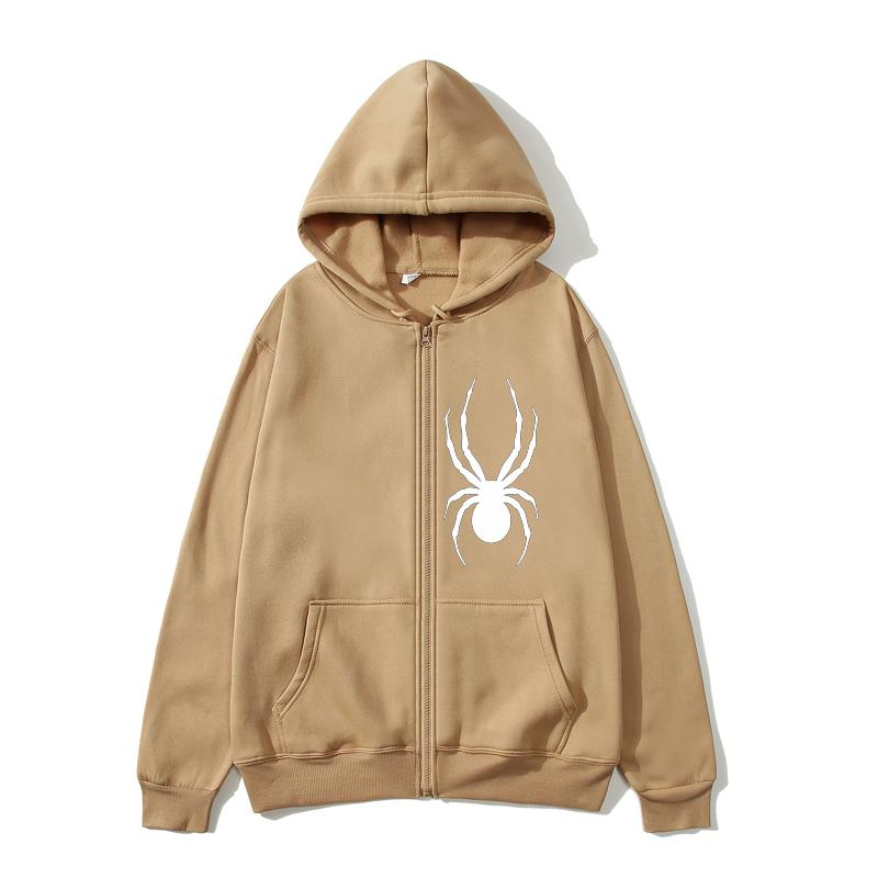 Толстовка на молнии с пауком, толстовка большого размера, уличная одежда, Женская толстовка с пауком, женская толстовка с карманом и длинным рукавом на молнии с пауком