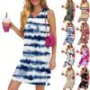 V-образный вырез Летнее повседневное пляжное платье для женщин Отдых Женский сарафан без рукавов с разрезом
