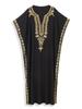 EDOLYNSA 2024 Women's Elegant Premium Gold Thread Embroidery Plus Size Kaftan Dress Summer Sexy Deep V Neck Short Sleeve Beachwear Swimwear Coverups