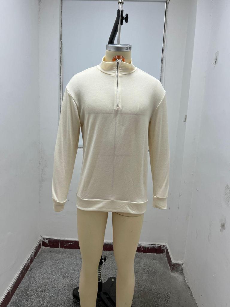 Men's Autumn Long Sleeve V-Neck Wool Polo Shirt with Plush Zipper